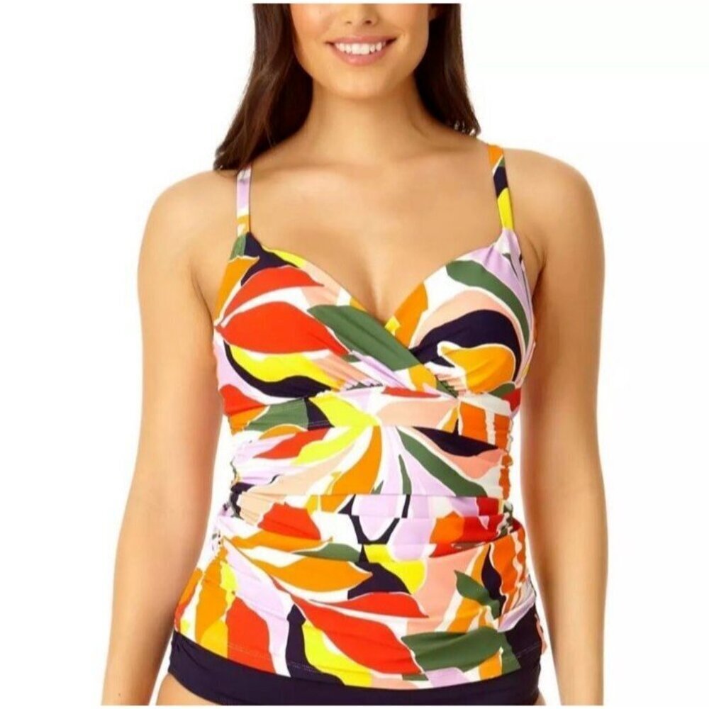 NWT Anne Cole 32C/34B Floral Abstract Underwire Tankini Swim Top Multicolor
